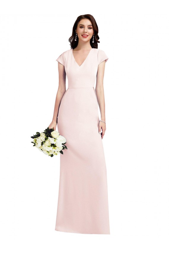 Long Cap Sleeves Stretch Crepe Pink A-Line Formal Evening Gown / Prom Dress / Bridesmaid Dress Newcastle
