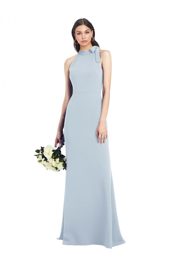 Long Sleeveless Stretch Crepe Light Sky Blue Bow Neck Trumpet Semi Formal Evening Dress / Prom Dress / Bridesmaid Dress Newcastle