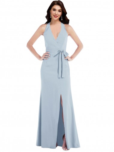 Long Sleeveless Stretch Crepe Light Sky Blue Halter Neck A-Line Formal Evening Gown / Prom Dress / Bridesmaid Dress Newcastle