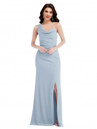 Long Sleeveless Stretch Crepe Light Sky Blue One Shoulder Trumpet Formal Dress / Bridesmaid Dress Newcastle