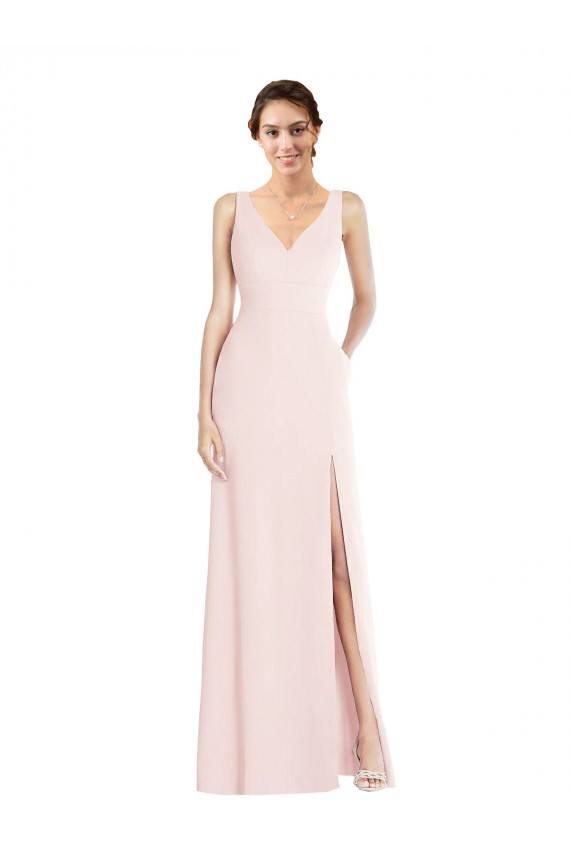 Long Sleeveless Stretch Crepe Pink A-Line Black Tie Evening Dress / Prom Dress / Bridesmaid Dress Newcastle