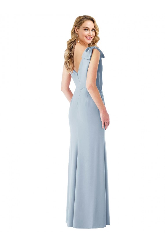 Long Sleeveless Stretch Crepe Light Sky Blue V-Neck Trumpet Semi Formal Evening Dress / Prom Dress / Bridesmaid Dress Newcastle