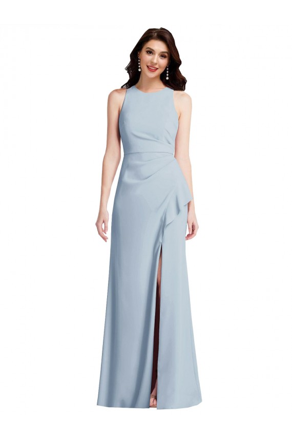 Long Sleeveless Stretch Crepe Light Sky Blue Halter Neck Trumpet Formal Dress / Bridesmaid Dress Newcastle