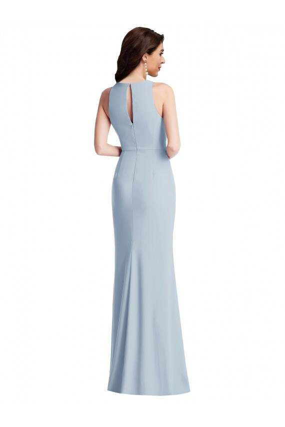 Long Sleeveless Stretch Crepe Light Sky Blue Halter Neck Trumpet Formal Dress / Bridesmaid Dress Newcastle