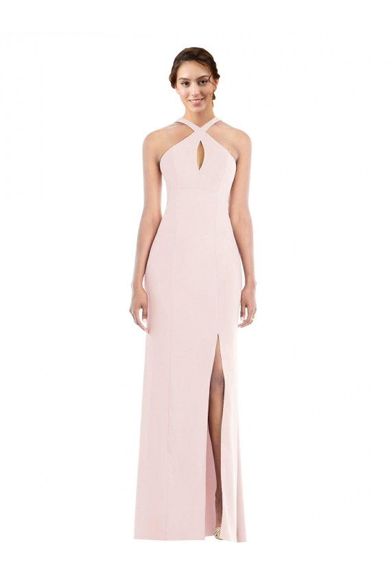 Long Sleeveless Stretch Crepe Pink Halter Neck Trumpet Formal Evening Gown / Prom Dress / Bridesmaid Dress Newcastle