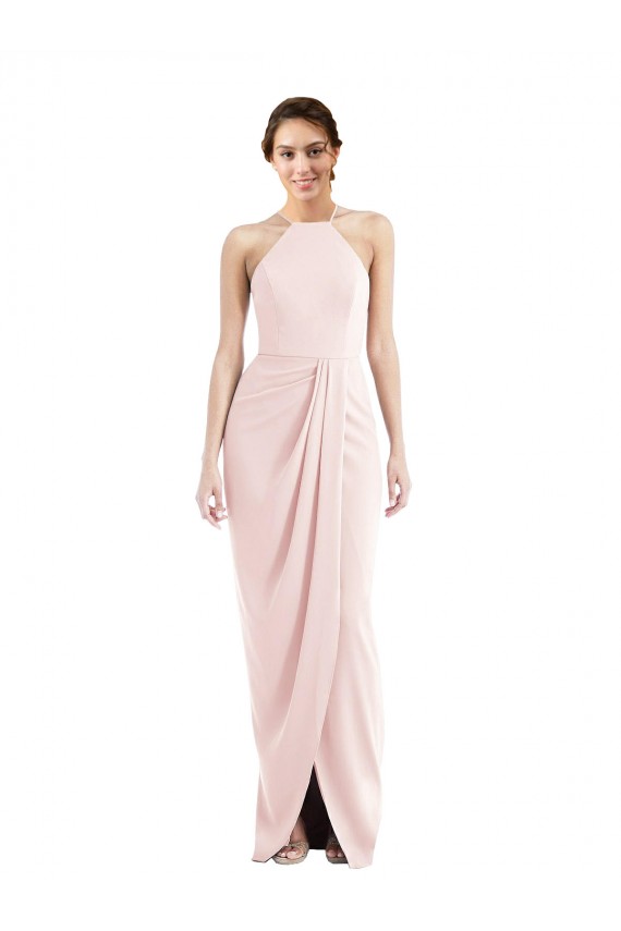 Long Sleeveless Stretch Crepe Pink Halter Neck Trumpet Semi Formal Evening Dress / Prom Dress / Bridesmaid Dress Newcastle