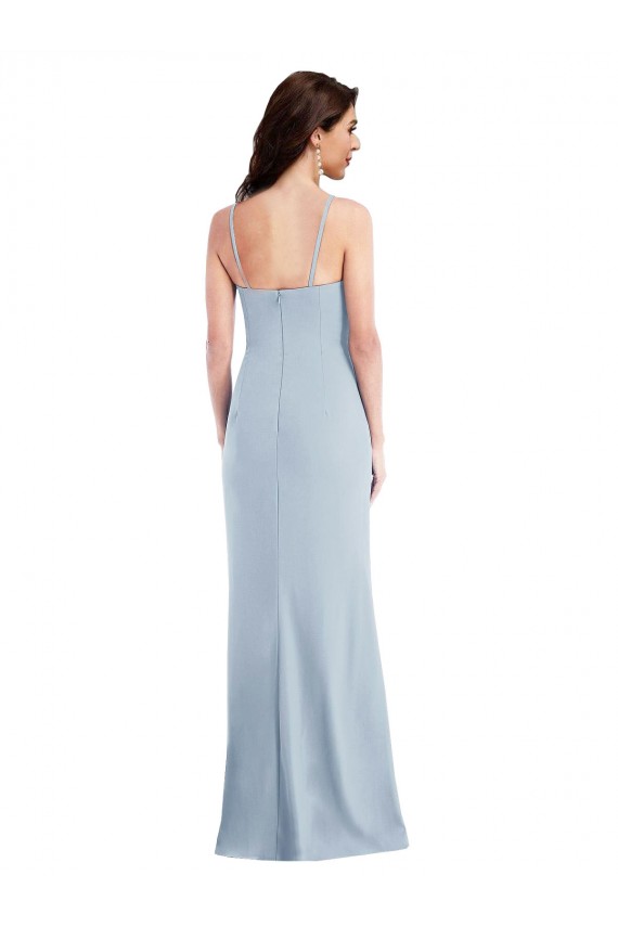 Long Sleeveless Stretch Crepe Light Sky Blue Spaghetti Straps Trumpet Formal Evening Gown / Prom Dress / Bridesmaid Dress Newcastle