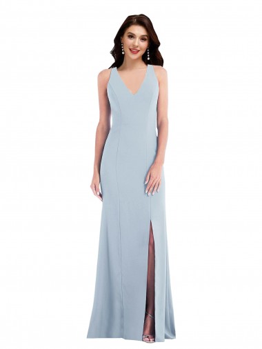 Long Sleeveless Stretch Crepe Light Sky Blue Trumpet Evening Dress / Bridesmaid Dress Newcastle