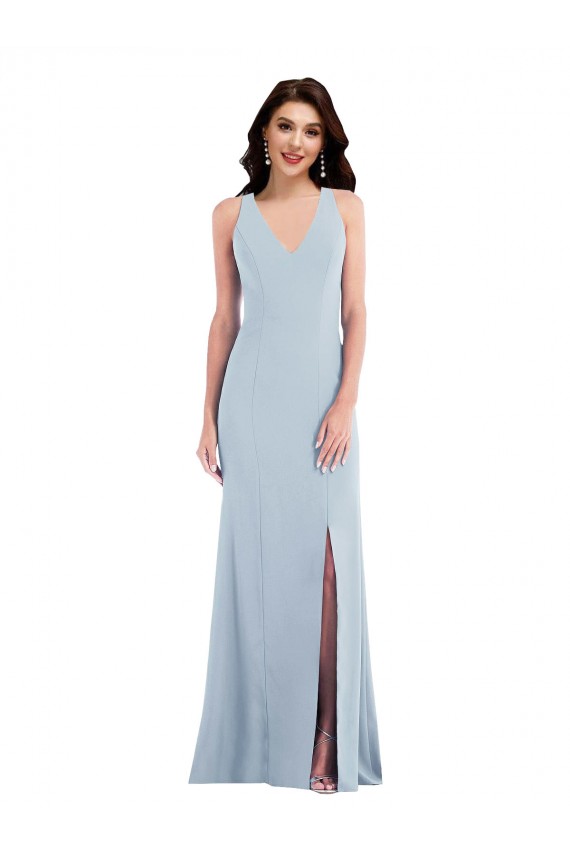 Long Sleeveless Stretch Crepe Light Sky Blue Trumpet Evening Dress / Bridesmaid Dress Newcastle