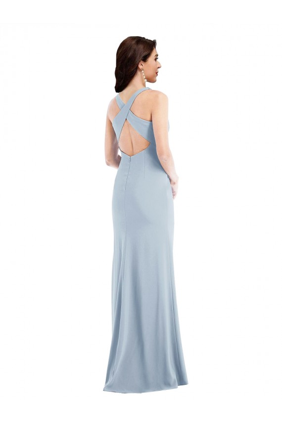 Long Sleeveless Stretch Crepe Light Sky Blue Trumpet Evening Dress / Bridesmaid Dress Newcastle