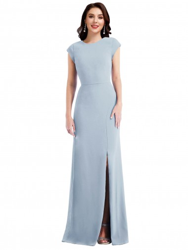 Long Cap Sleeves Stretch Crepe Light Sky Blue Trumpet Formal Evening Gown / Prom Dress / Bridesmaid Dress Newcastle