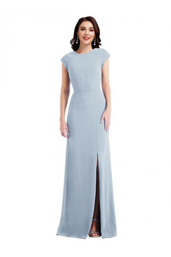 Long Cap Sleeves Stretch Crepe Light Sky Blue Trumpet Formal Evening Gown / Prom Dress / Bridesmaid Dress Newcastle