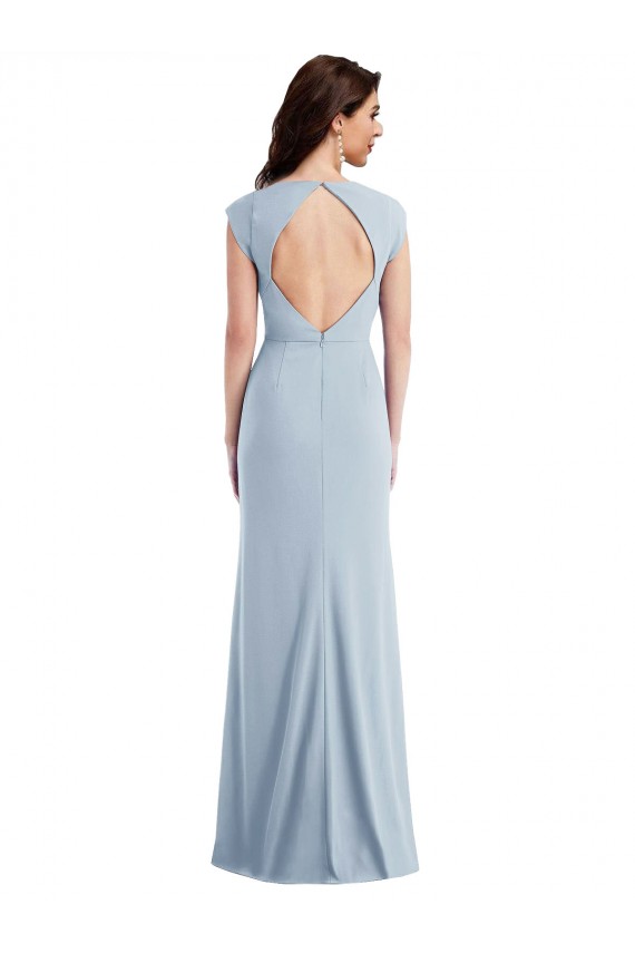 Long Cap Sleeves Stretch Crepe Light Sky Blue Trumpet Formal Evening Gown / Prom Dress / Bridesmaid Dress Newcastle