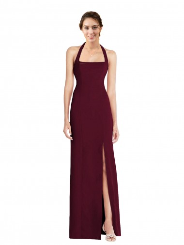 Long Sleeveless Stretch Crepe Burgundy Gold Halter Neck Trumpet Semi Formal Evening Dress / Prom Dress / Bridesmaid Dress Newcastle