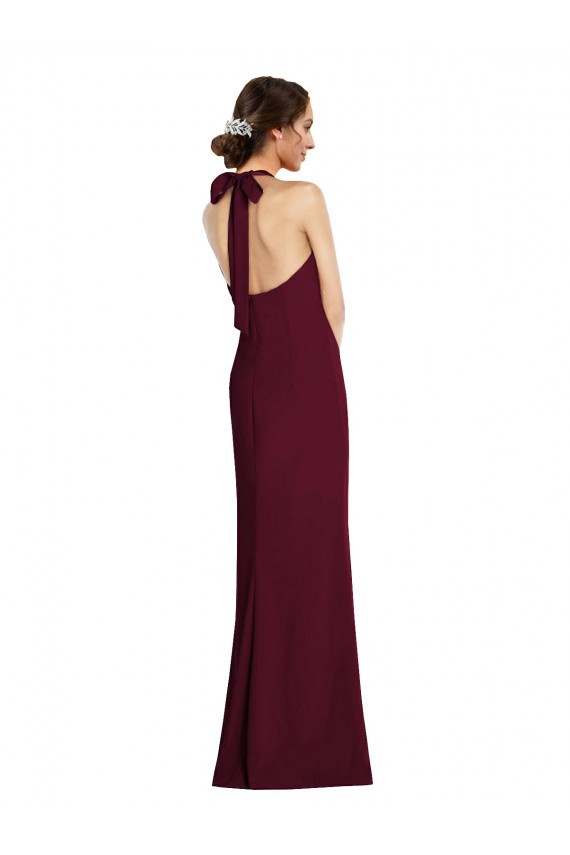 Long Sleeveless Stretch Crepe Burgundy Gold Halter Neck Trumpet Semi Formal Evening Dress / Prom Dress / Bridesmaid Dress Newcastle