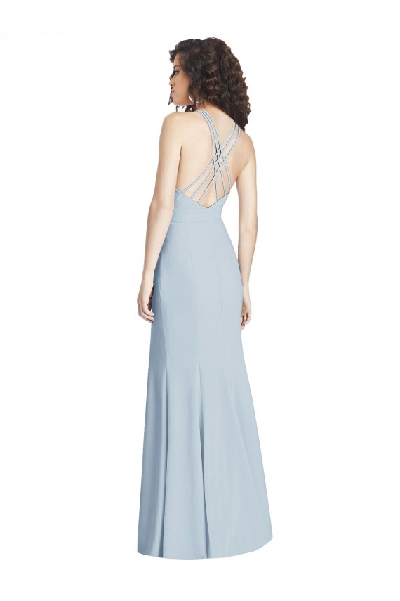Long Sleeveless Stretch Crepe Light Sky Blue Halter Neck Trumpet Evening Dress / Bridesmaid Dress Newcastle