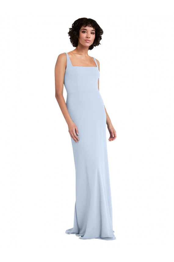 Long Sleeveless Stretch Crepe Light Sky Blue Sheath Prom Dress / Bridesmaid Dress Newcastle