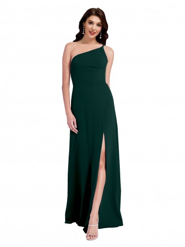Long Sleeveless Stretch Crepe Midnight Green One Shoulder A-Line Formal Evening Gown / Prom Dress / Bridesmaid Dress Newcastle