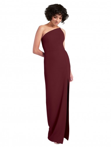 Long Sleeveless Stretch Crepe Burgundy Gold One Shoulder Sheath Formal Evening Gown / Prom Dress / Bridesmaid Dress Newcastle