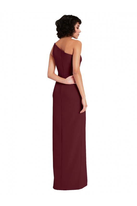 Long Sleeveless Stretch Crepe Burgundy Gold One Shoulder Sheath Formal Evening Gown / Prom Dress / Bridesmaid Dress Newcastle