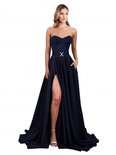 Long Sleeveless Stretch Crepe Dark Navy A-Line Formal Dress / Bridesmaid Dress Newcastle