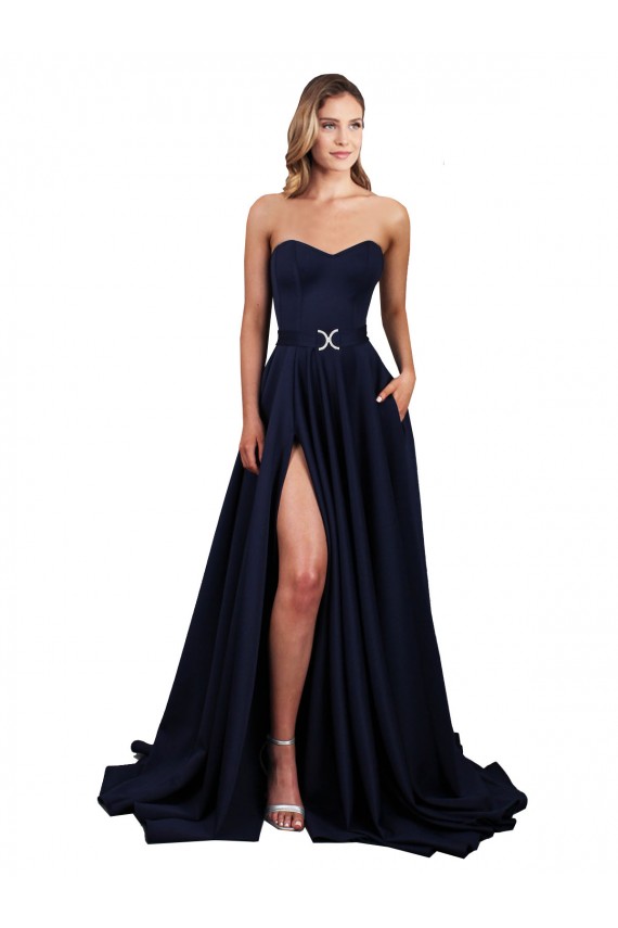 Long Sleeveless Stretch Crepe Dark Navy A-Line Formal Dress / Bridesmaid Dress Newcastle