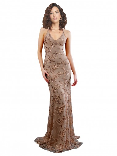 Long Sleeveless Stretch Crepe & Sequin Tulle Rose Gold Mermaid Formal Evening Gown / Prom Dress / Bridesmaid Dress Newcastle