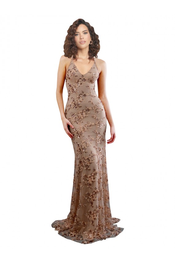 Long Sleeveless Stretch Crepe & Sequin Tulle Rose Gold Mermaid Formal Evening Gown / Prom Dress / Bridesmaid Dress Newcastle