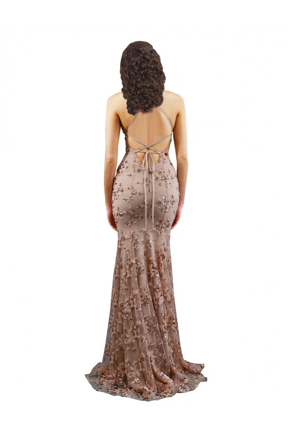 Long Sleeveless Stretch Crepe & Sequin Tulle Rose Gold Mermaid Formal Evening Gown / Prom Dress / Bridesmaid Dress Newcastle
