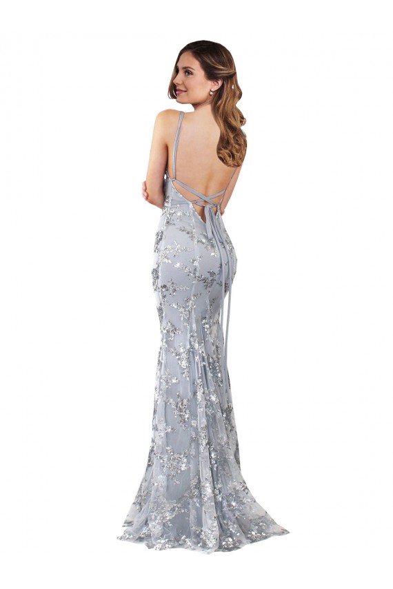 Long Sleeveless Stretch Crepe & Sequin Tulle Silver Mermaid Formal Evening Gown / Prom Dress / Bridesmaid Dress Newcastle