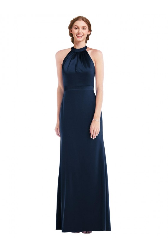 Long Sleeveless Stretch Crepe Dark Navy High Neck Trumpet Semi Formal Evening Dress / Prom Dress / Bridesmaid Dress Newcastle