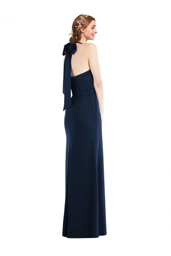 Long Sleeveless Stretch Crepe Dark Navy High Neck Trumpet Semi Formal Evening Dress / Prom Dress / Bridesmaid Dress Newcastle