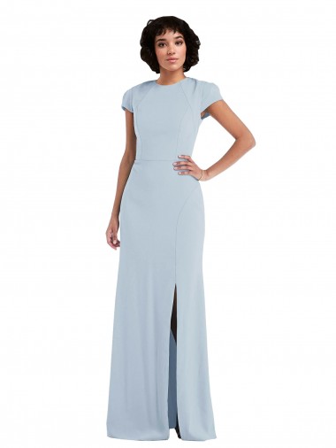 Long Cap Sleeves Stretch Crepe Light Sky Blue Trumpet Semi Formal Evening Dress / Bridesmaid Dress Newcastle