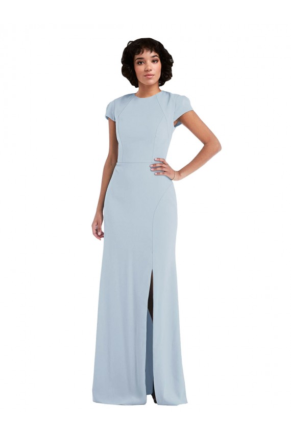 Long Cap Sleeves Stretch Crepe Light Sky Blue Trumpet Semi Formal Evening Dress / Bridesmaid Dress Newcastle