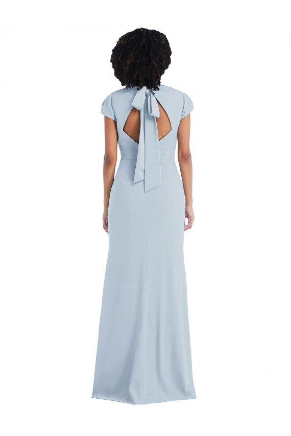 Long Cap Sleeves Stretch Crepe Light Sky Blue Trumpet Semi Formal Evening Dress / Bridesmaid Dress Newcastle