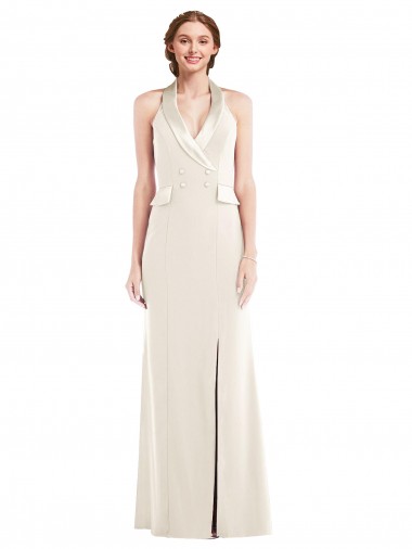 Long Sleeveless Stretch Crepe Ivory Trumpet Semi Formal Evening Dress / Prom Dress / Bridesmaid Dress Newcastle