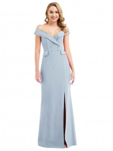 Long Sleeveless Stretch Crepe Light Sky Blue Off the Shoulder Trumpet Semi Formal Evening Dress / Prom Dress / Bridesmaid Dress Newcastle