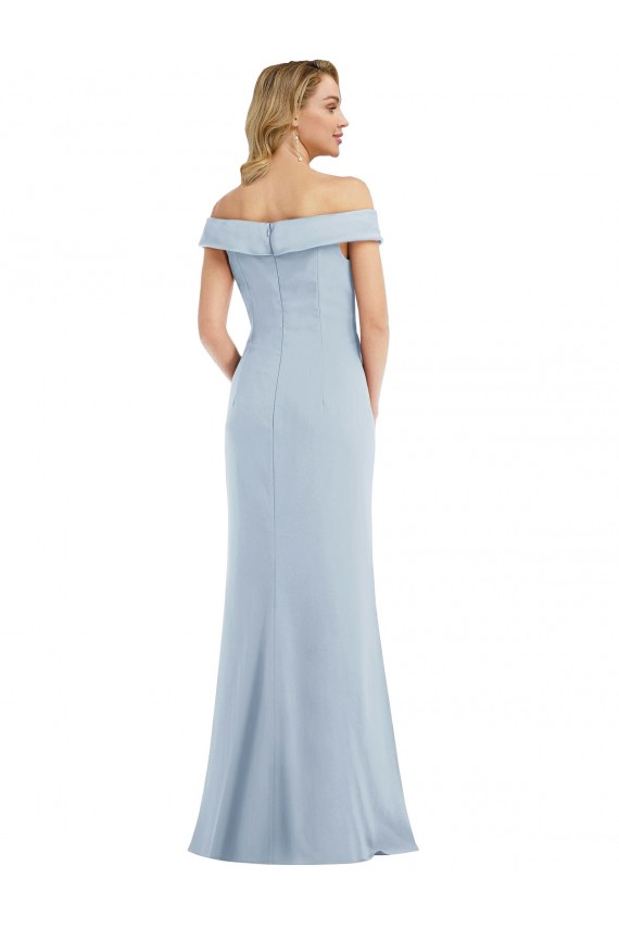 Long Sleeveless Stretch Crepe Light Sky Blue Off the Shoulder Trumpet Semi Formal Evening Dress / Prom Dress / Bridesmaid Dress Newcastle