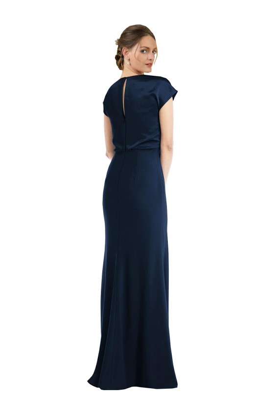 Long Cap Sleeves Stretch Crepe Dark Navy Trumpet Formal Evening Gown / Prom Dress / Bridesmaid Dress Newcastle
