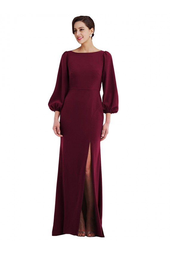 Long Long Sleeves Stretch Crepe Burgundy Gold Trumpet Formal Evening Gown / Prom Dress / Bridesmaid Dress Newcastle