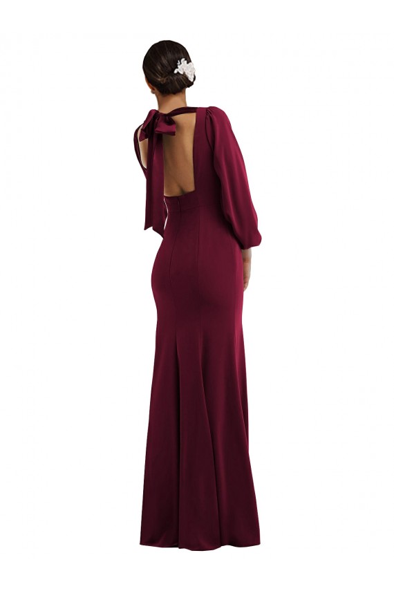 Long Long Sleeves Stretch Crepe Burgundy Gold Trumpet Formal Evening Gown / Prom Dress / Bridesmaid Dress Newcastle