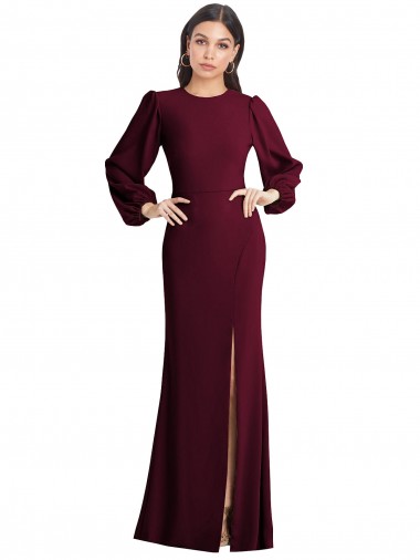 Long Puff Sleeves Stretch Crepe Burgundy Gold Trumpet Formal Dress / Bridesmaid Dress Newcastle