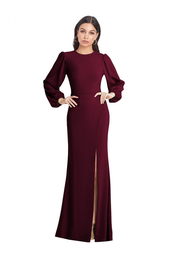 Long Puff Sleeves Stretch Crepe Burgundy Gold Trumpet Formal Dress / Bridesmaid Dress Newcastle