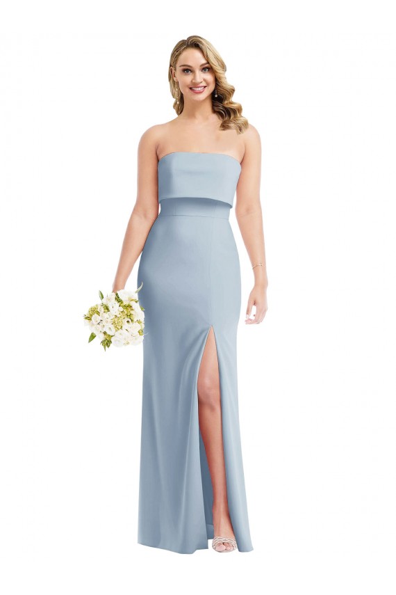Long Sleeveless Stretch Crepe Light Sky Blue Strapless Trumpet Semi Formal Evening Dress / Prom Dress / Bridesmaid Dress Newcastle