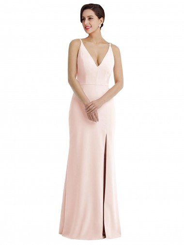 Long Sleeveless Stretch Crepe Pink V-Neck Trumpet Formal Evening Gown / Prom Dress / Bridesmaid Dress Newcastle