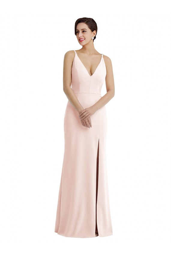 Long Sleeveless Stretch Crepe Pink V-Neck Trumpet Formal Evening Gown / Prom Dress / Bridesmaid Dress Newcastle