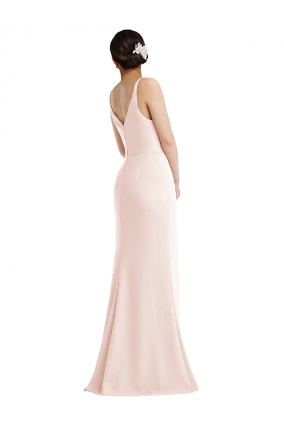 Long Sleeveless Stretch Crepe Pink V-Neck Trumpet Formal Evening Gown / Prom Dress / Bridesmaid Dress Newcastle