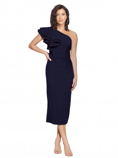 Midi Length Sleeveless Stretch Crepe Dark Navy Sheath Formal Evening Gown / Prom Dress / Bridesmaid Dress Newcastle