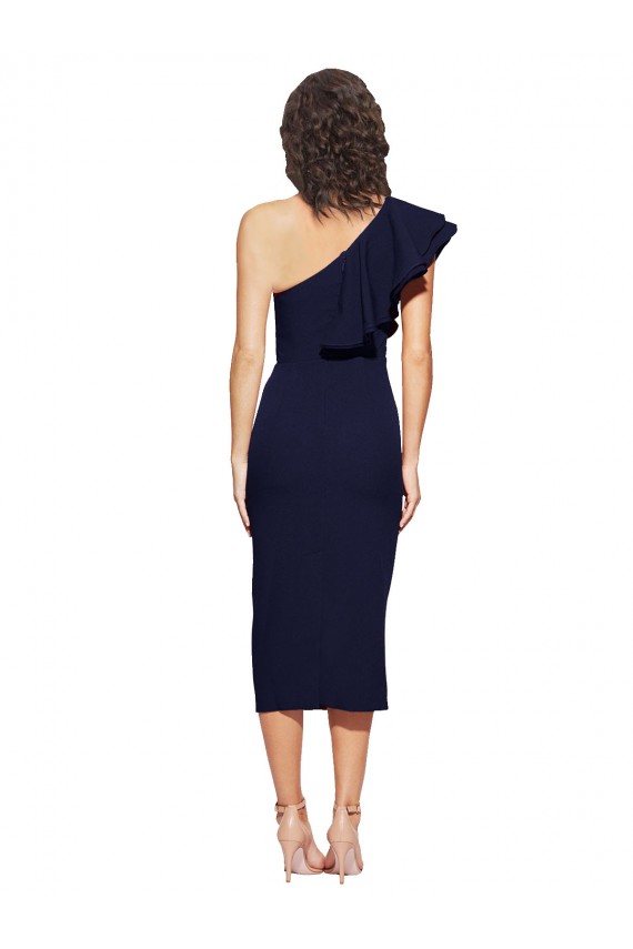 Midi Length Sleeveless Stretch Crepe Dark Navy Sheath Formal Evening Gown / Prom Dress / Bridesmaid Dress Newcastle