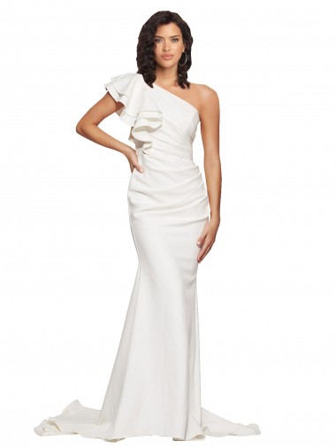 Sweep Train Sleeveless Stretch Crepe Ivory One Shoulder Sheath Semi Formal Evening Dress / Prom Dress / Bridesmaid Dress Newcastle